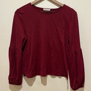 Pebble and Stone Dark Wine Red Long Bell Sleeve Shirt Top - Women’s Size Small